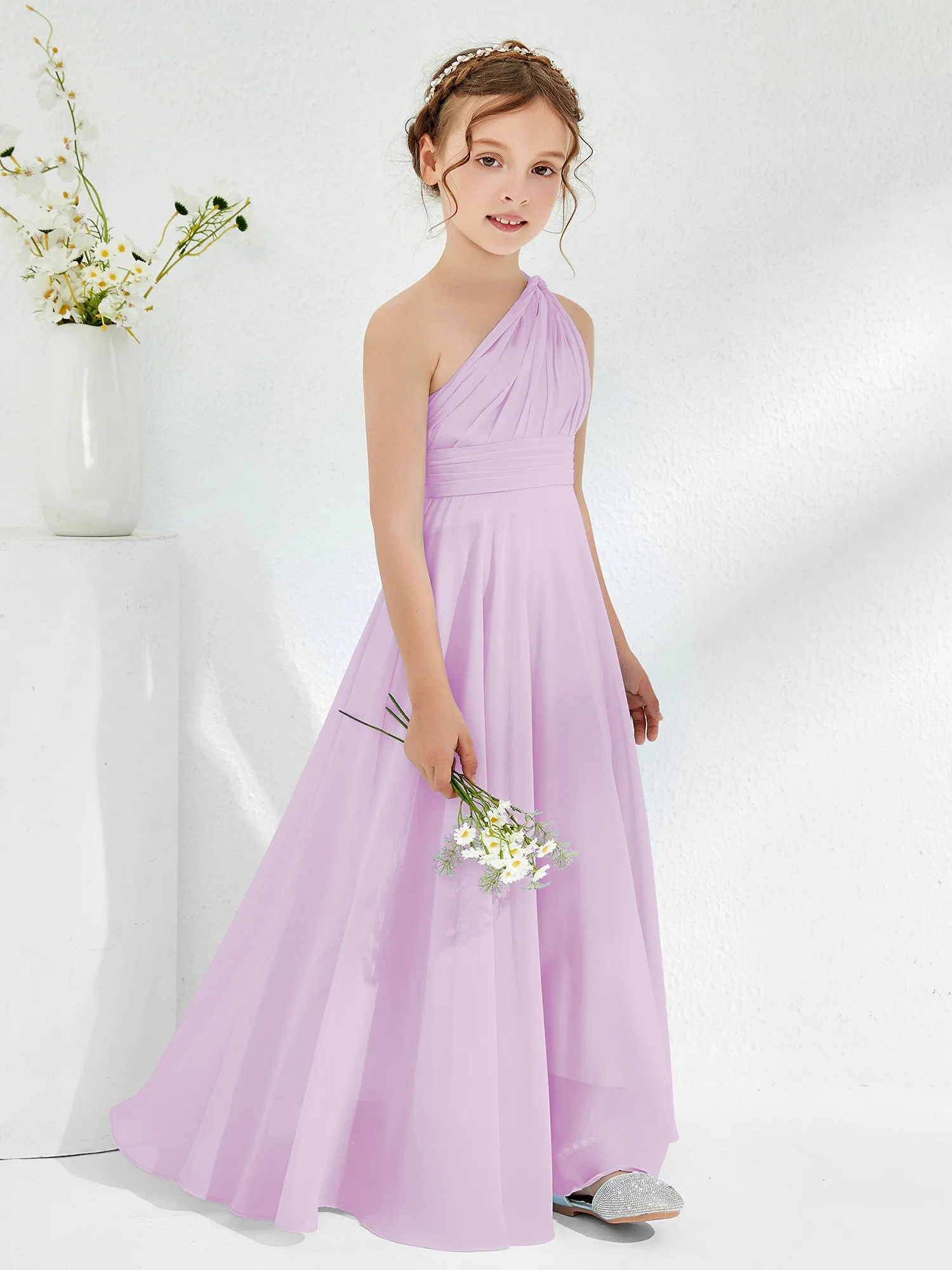 Cute One Shoulder  A-line Junior Bridesmaid Dresses Lilac