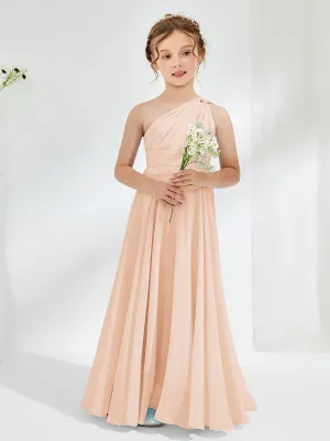 Cute One Shoulder  A-line Junior Bridesmaid Dresses Pearl Pink