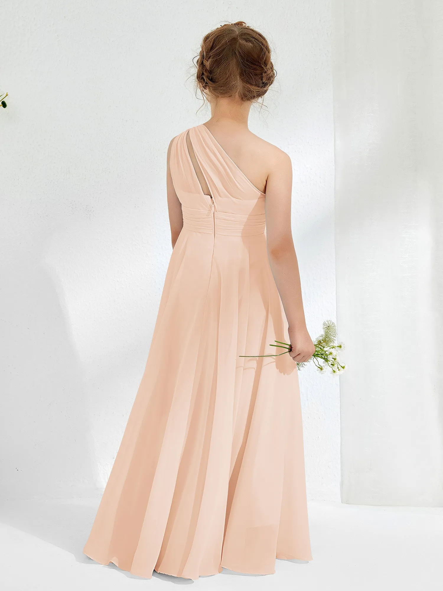 Cute One Shoulder  A-line Junior Bridesmaid Dresses Pearl Pink