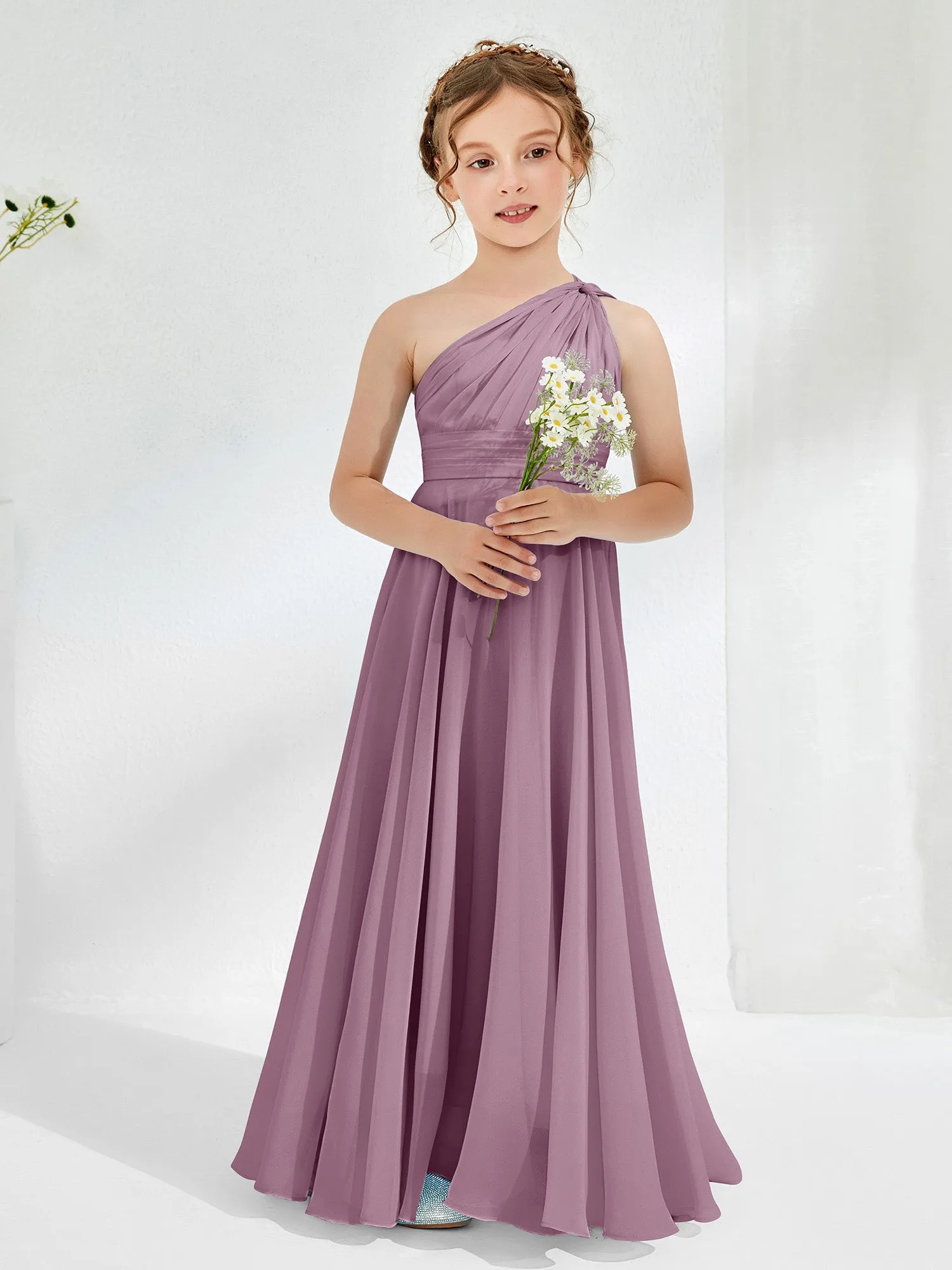 Cute One Shoulder  A-line Junior Bridesmaid Dresses Wisteria