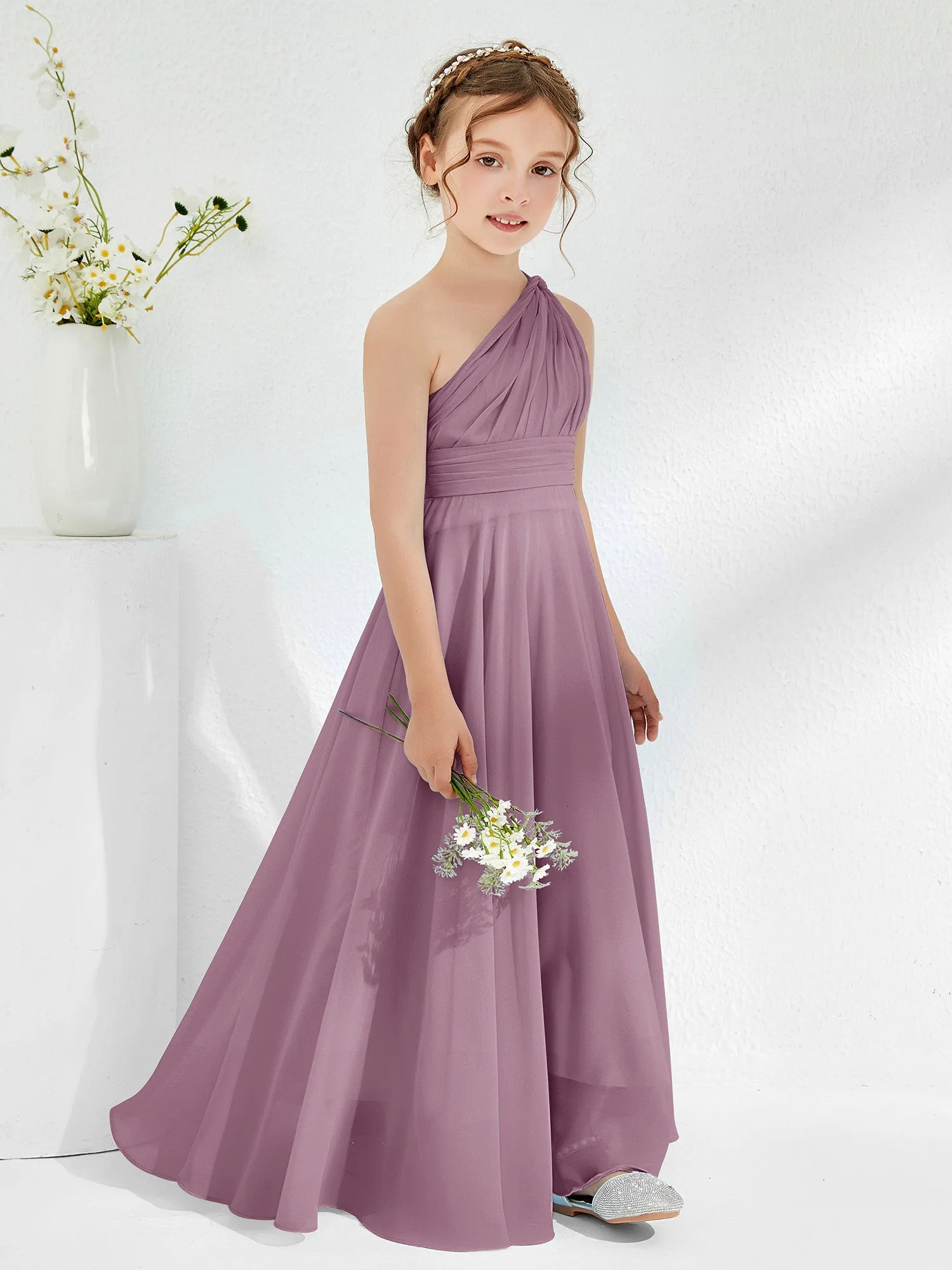 Cute One Shoulder  A-line Junior Bridesmaid Dresses Wisteria