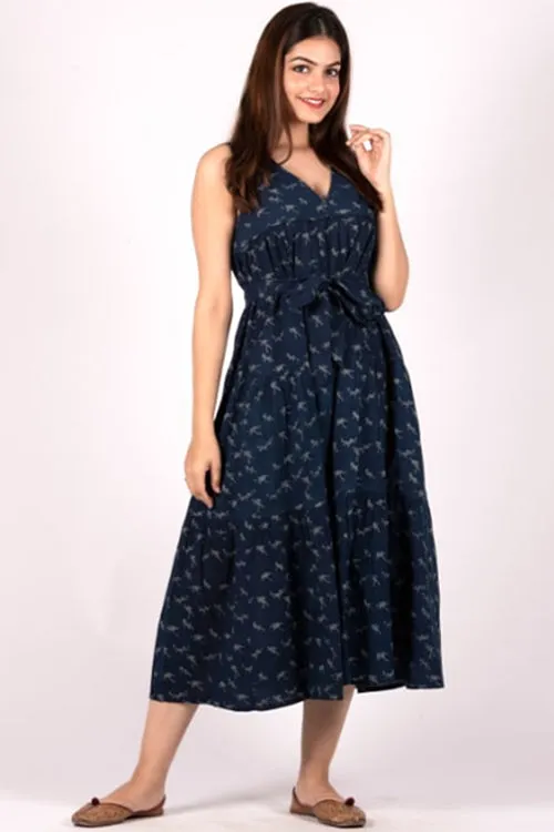 Dharan "Monkey Print Dress " Indigo Block Printed Dress