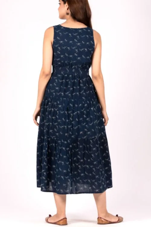 Dharan "Monkey Print Dress " Indigo Block Printed Dress