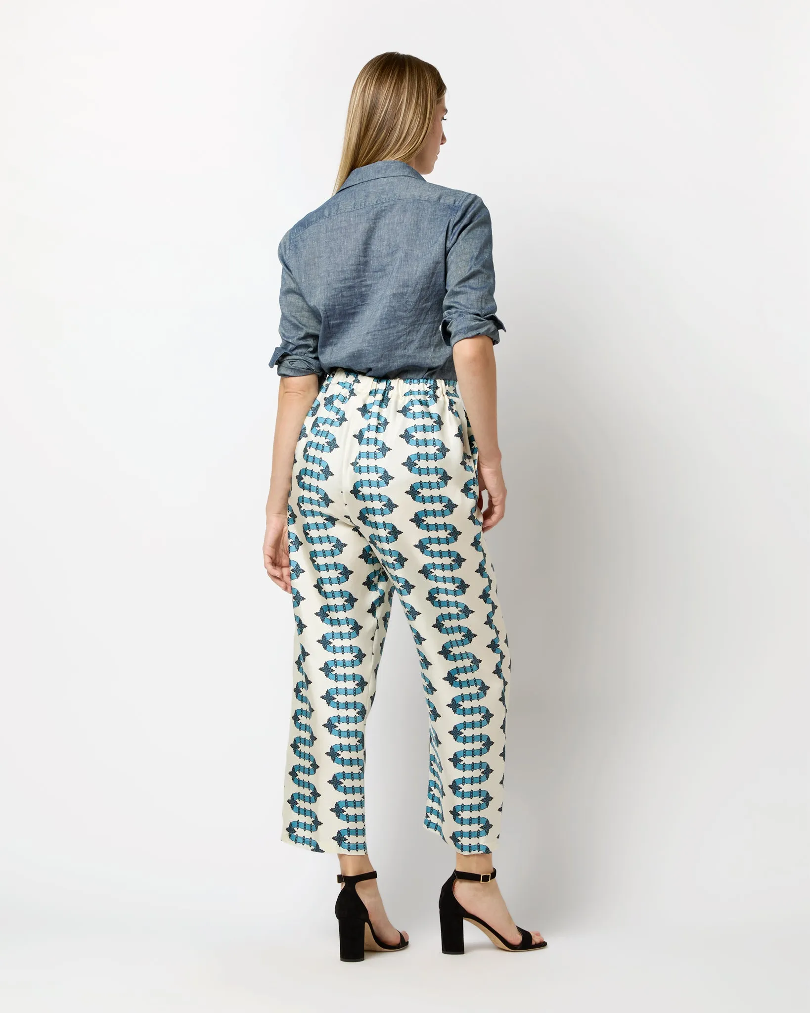 Drawstring Pant in Ivory Scirocco Silk Twill