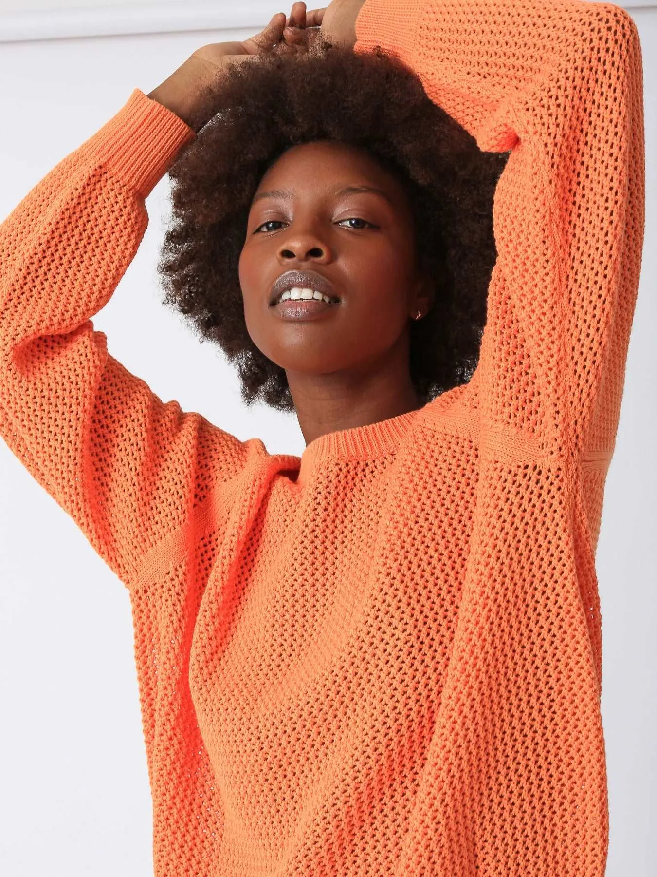 Electric & Rose Women's Chloe Open Knit Long Sleeve Sweater - Tangerine Orange