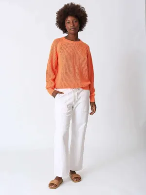 Electric & Rose Women's Chloe Open Knit Long Sleeve Sweater - Tangerine Orange