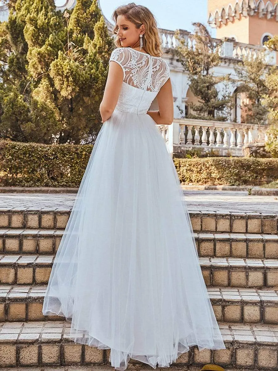 Elegant Cap Sleeves Casual Applique Outdoor Wedding Dress