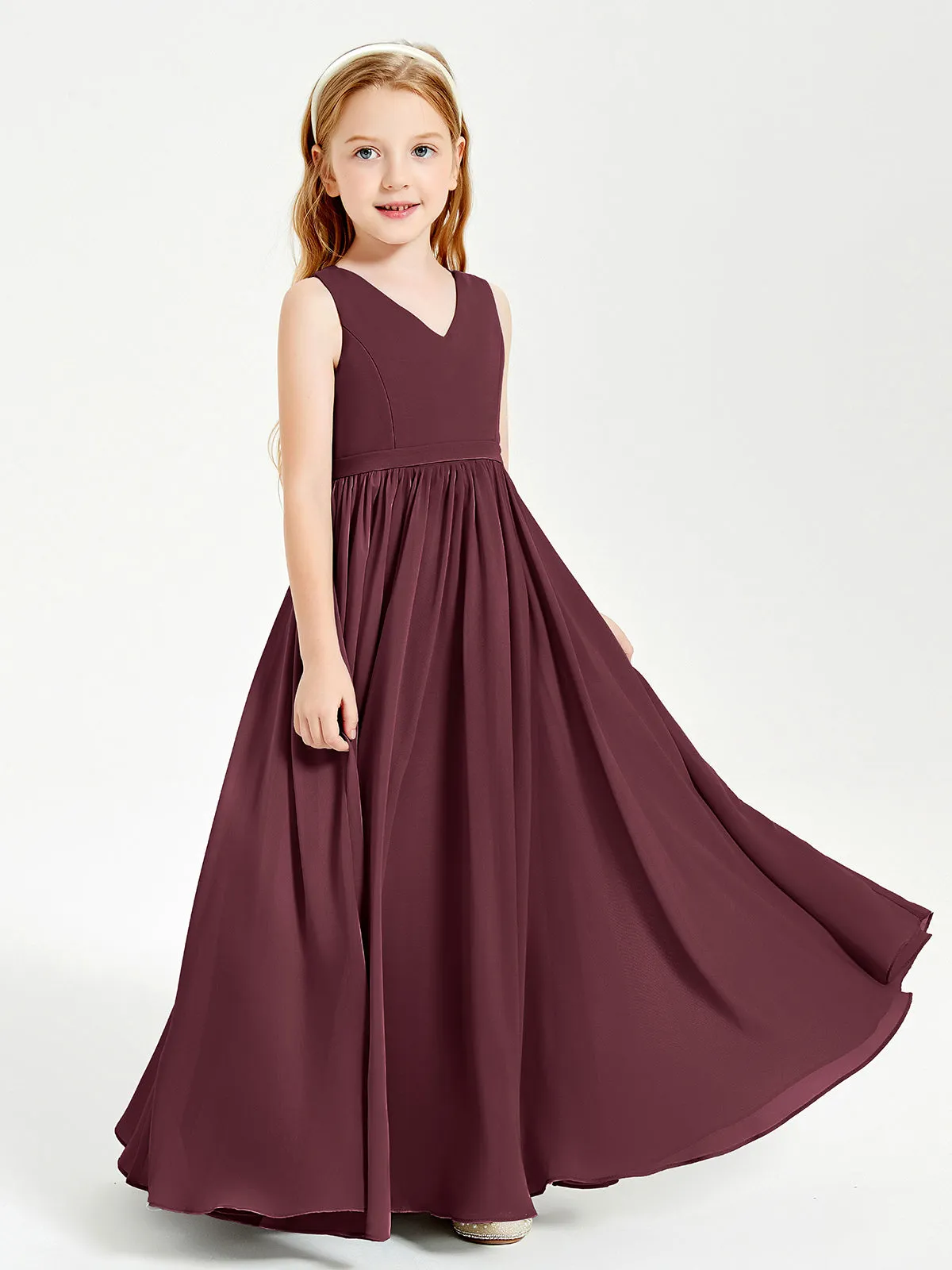 Elegant Sleeveless Junior Bridesmaid Dresses Cabernet