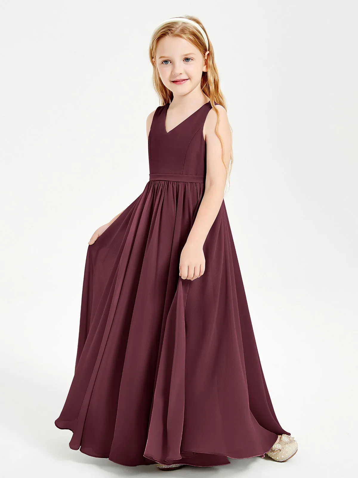 Elegant Sleeveless Junior Bridesmaid Dresses Cabernet