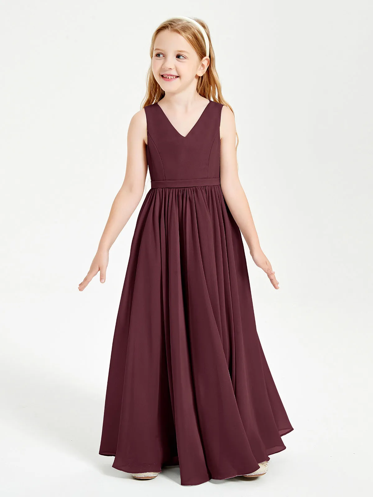 Elegant Sleeveless Junior Bridesmaid Dresses Cabernet