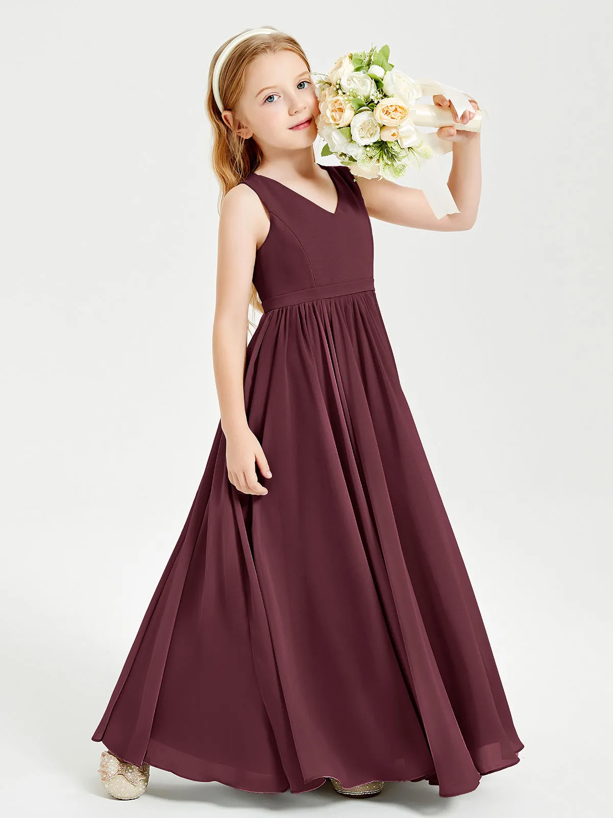 Elegant Sleeveless Junior Bridesmaid Dresses Cabernet