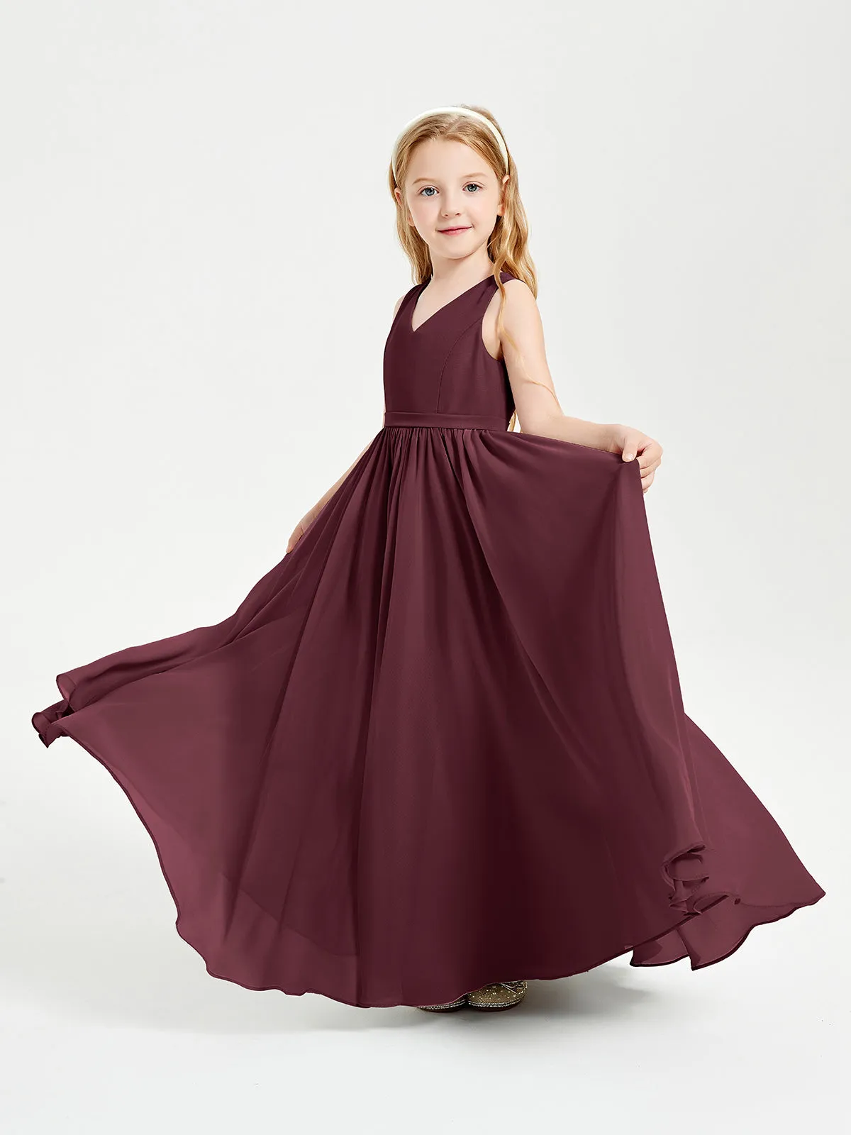 Elegant Sleeveless Junior Bridesmaid Dresses Cabernet