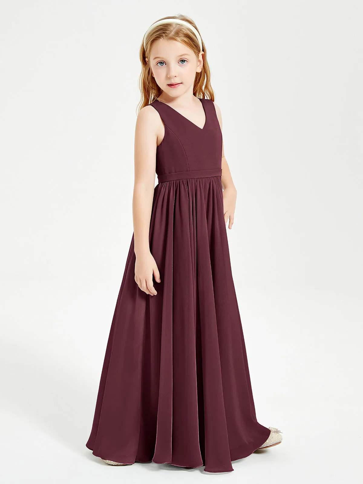 Elegant Sleeveless Junior Bridesmaid Dresses Cabernet