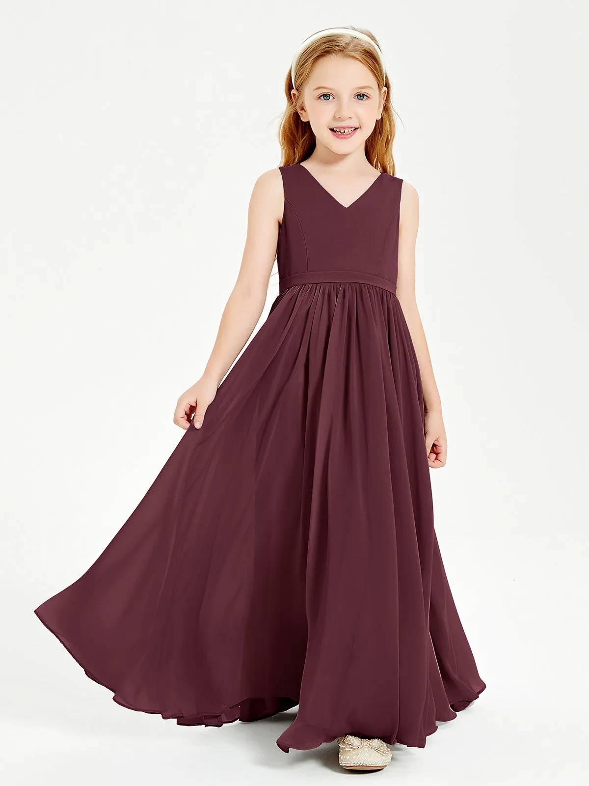 Elegant Sleeveless Junior Bridesmaid Dresses Cabernet