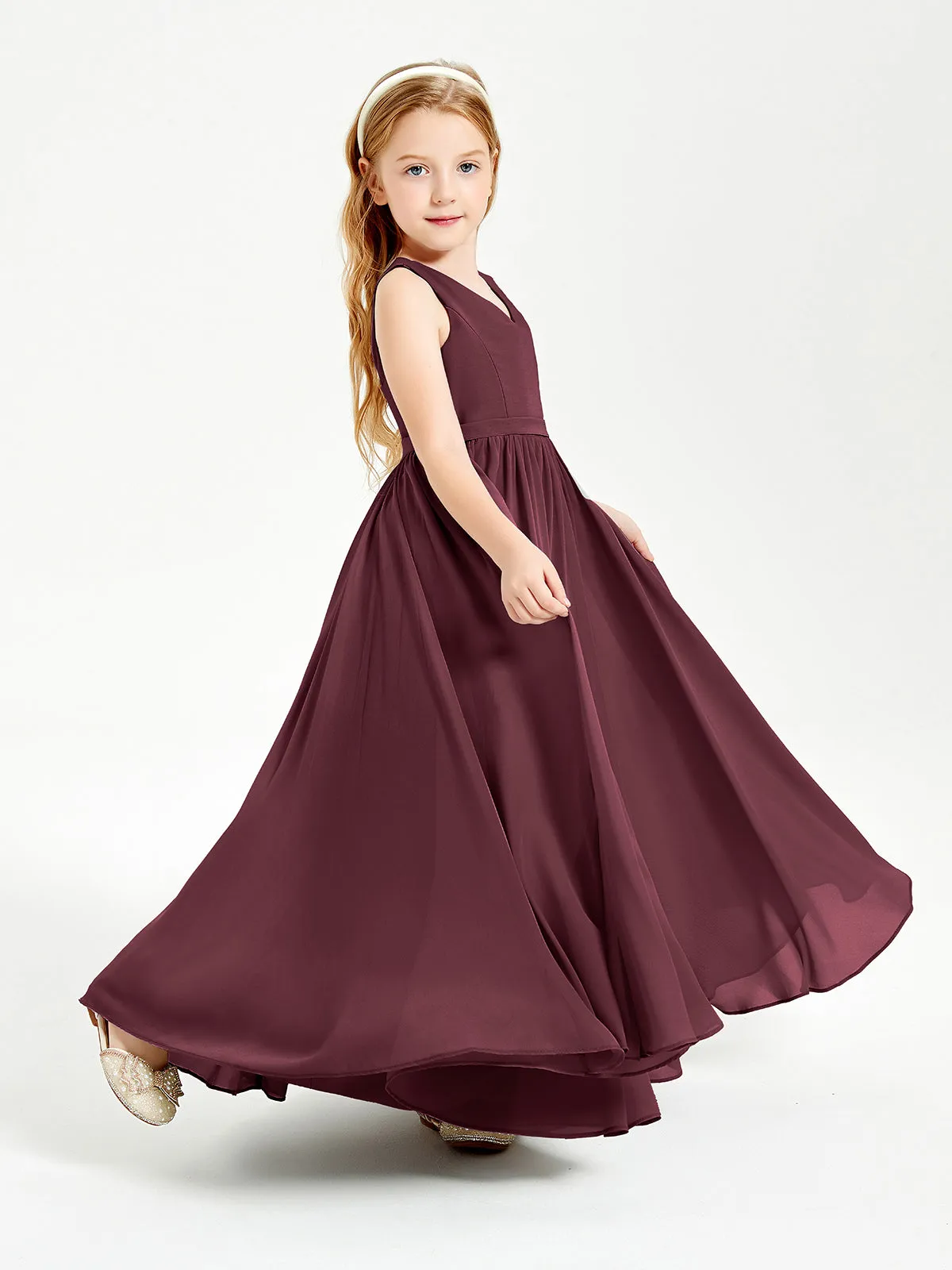 Elegant Sleeveless Junior Bridesmaid Dresses Cabernet