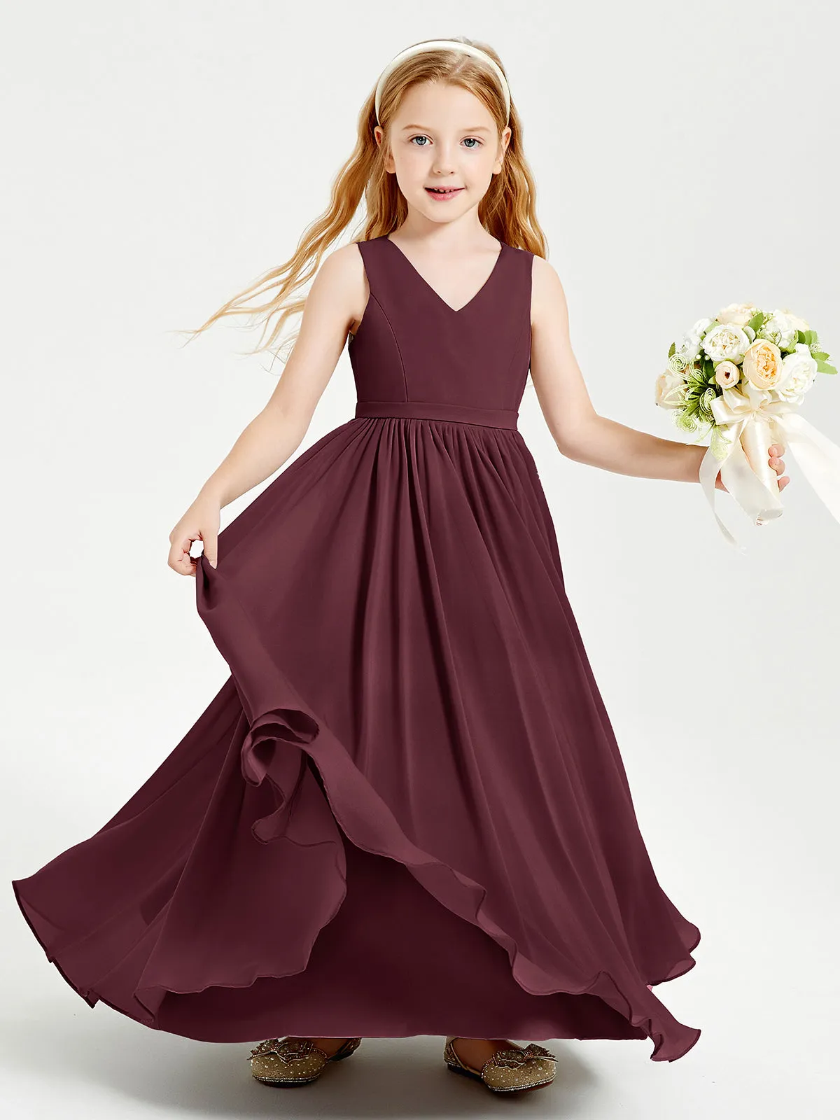 Elegant Sleeveless Junior Bridesmaid Dresses Cabernet