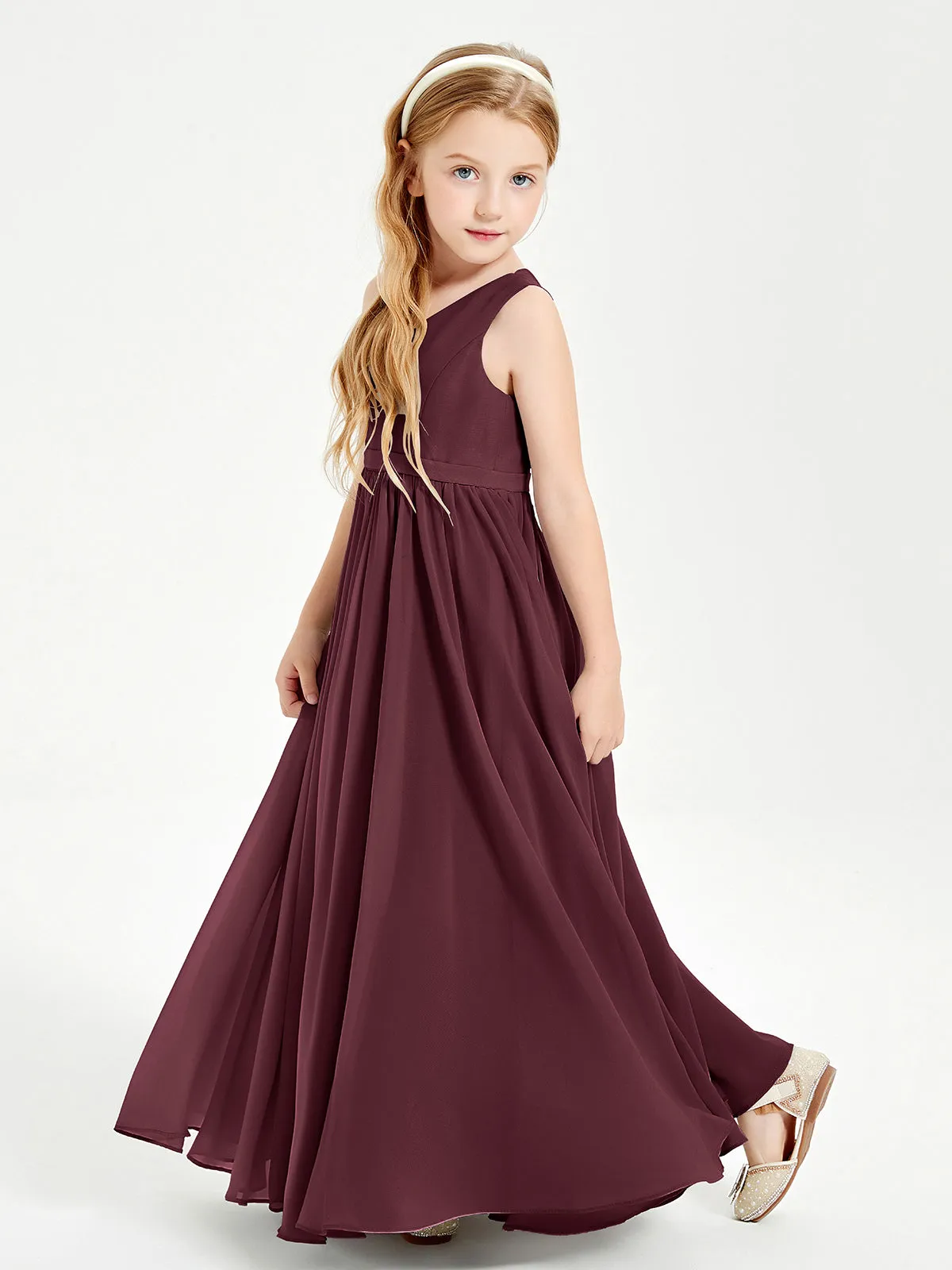 Elegant Sleeveless Junior Bridesmaid Dresses Cabernet