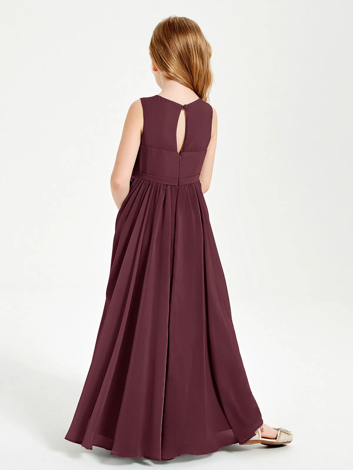 Elegant Sleeveless Junior Bridesmaid Dresses Cabernet