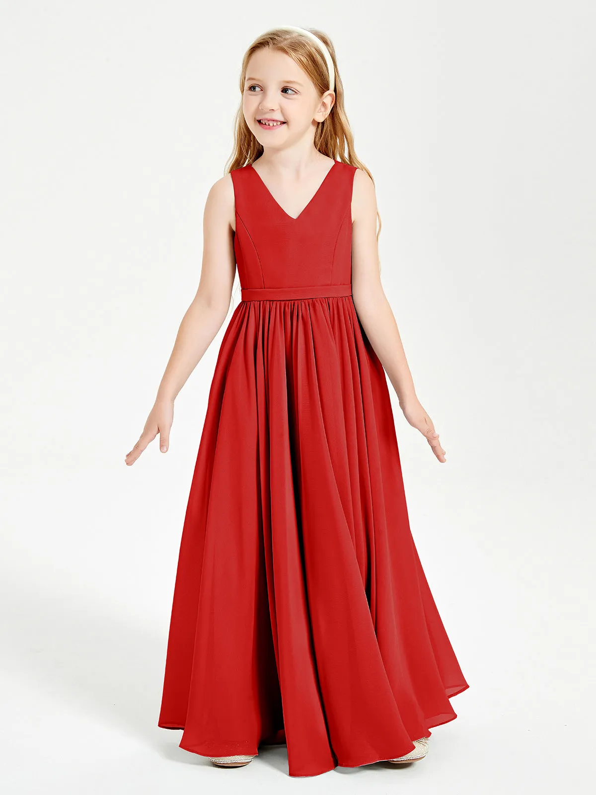 Elegant Sleeveless Junior Bridesmaid Dresses Red