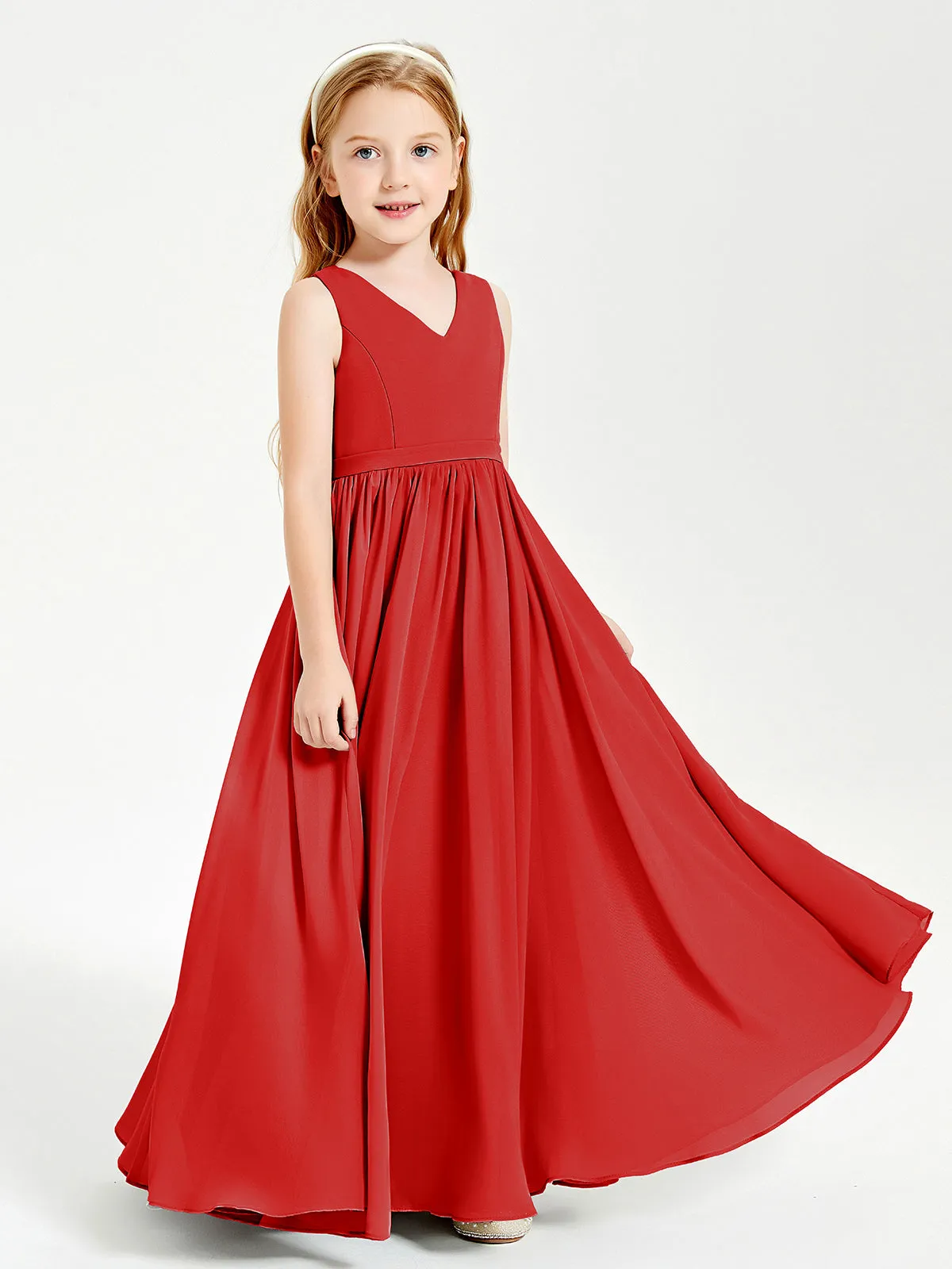 Elegant Sleeveless Junior Bridesmaid Dresses Red