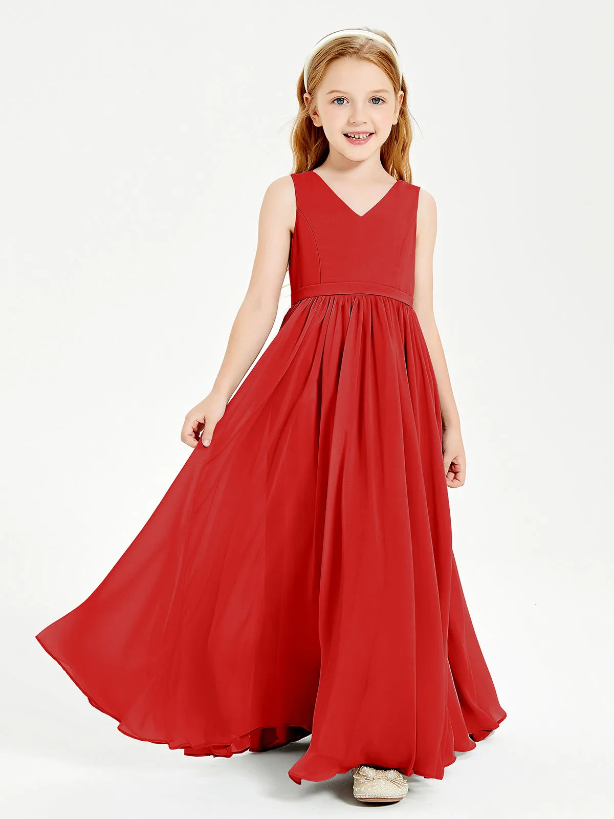 Elegant Sleeveless Junior Bridesmaid Dresses Red