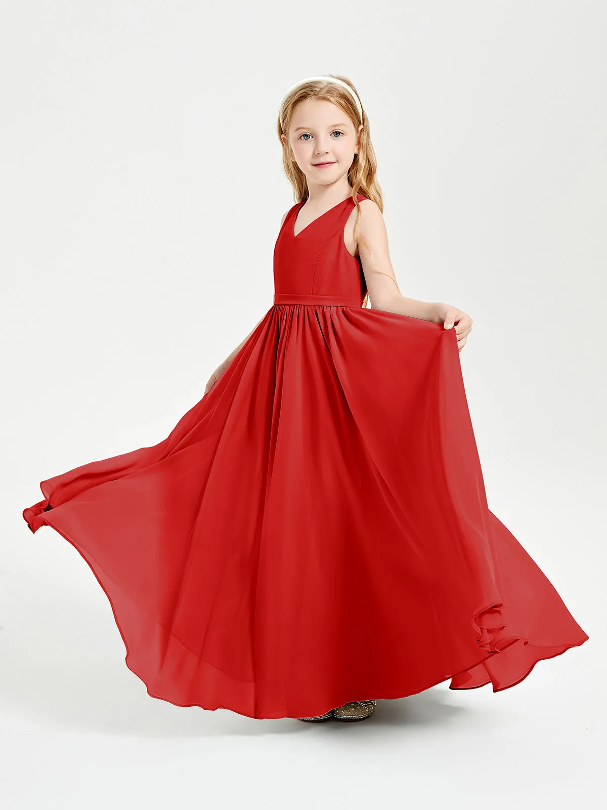 Elegant Sleeveless Junior Bridesmaid Dresses Red