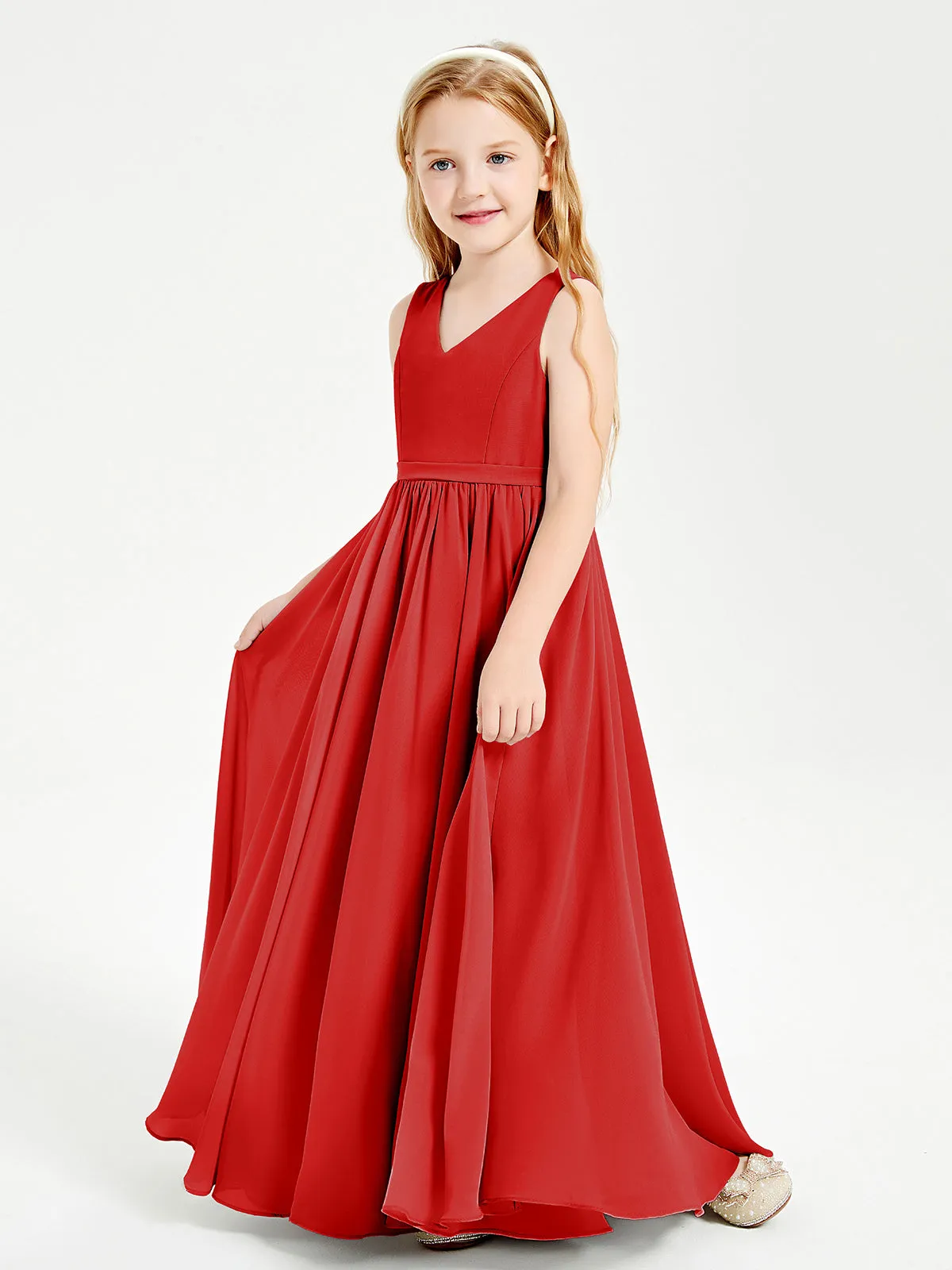 Elegant Sleeveless Junior Bridesmaid Dresses Red