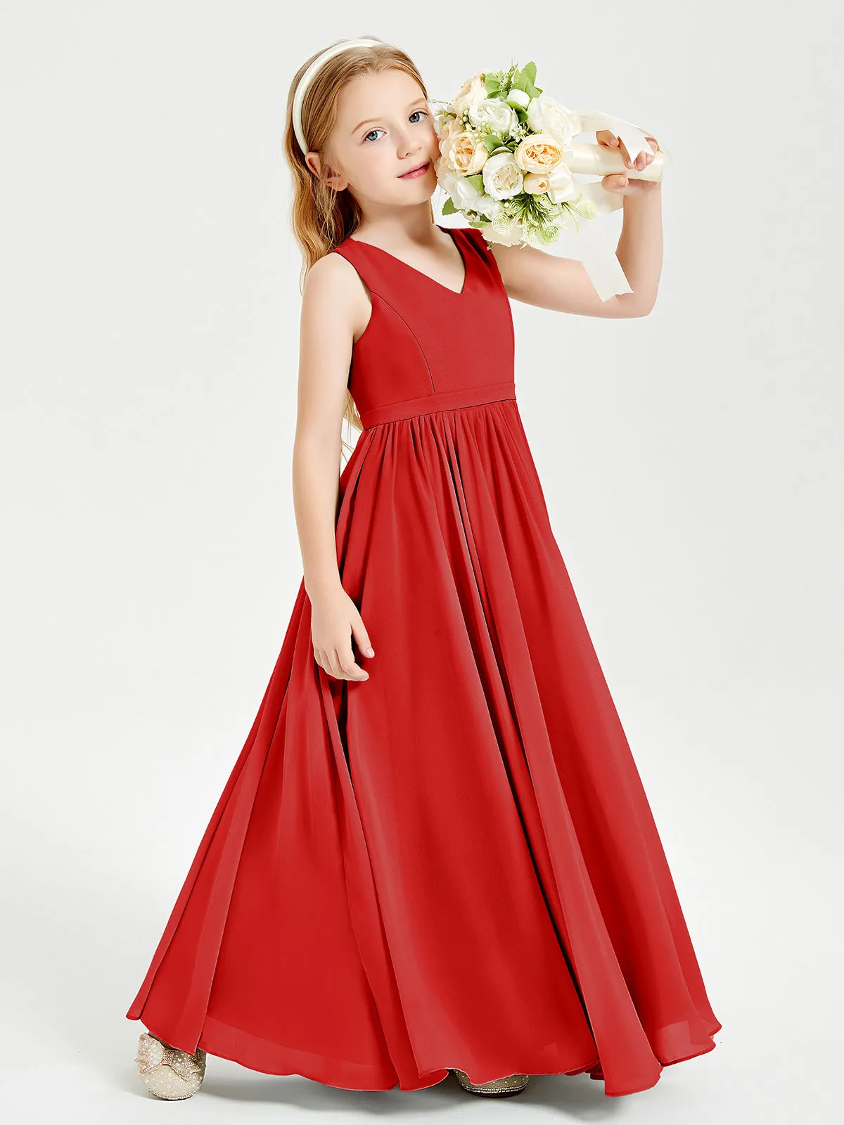 Elegant Sleeveless Junior Bridesmaid Dresses Red