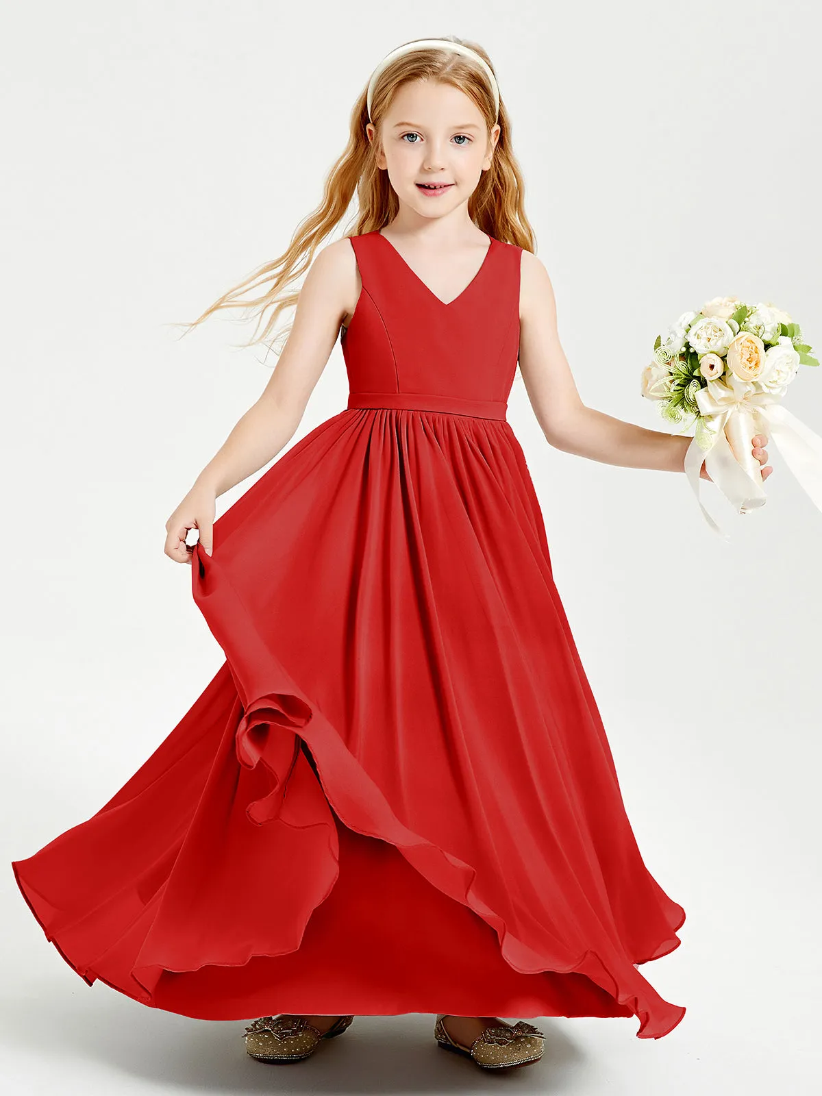 Elegant Sleeveless Junior Bridesmaid Dresses Red