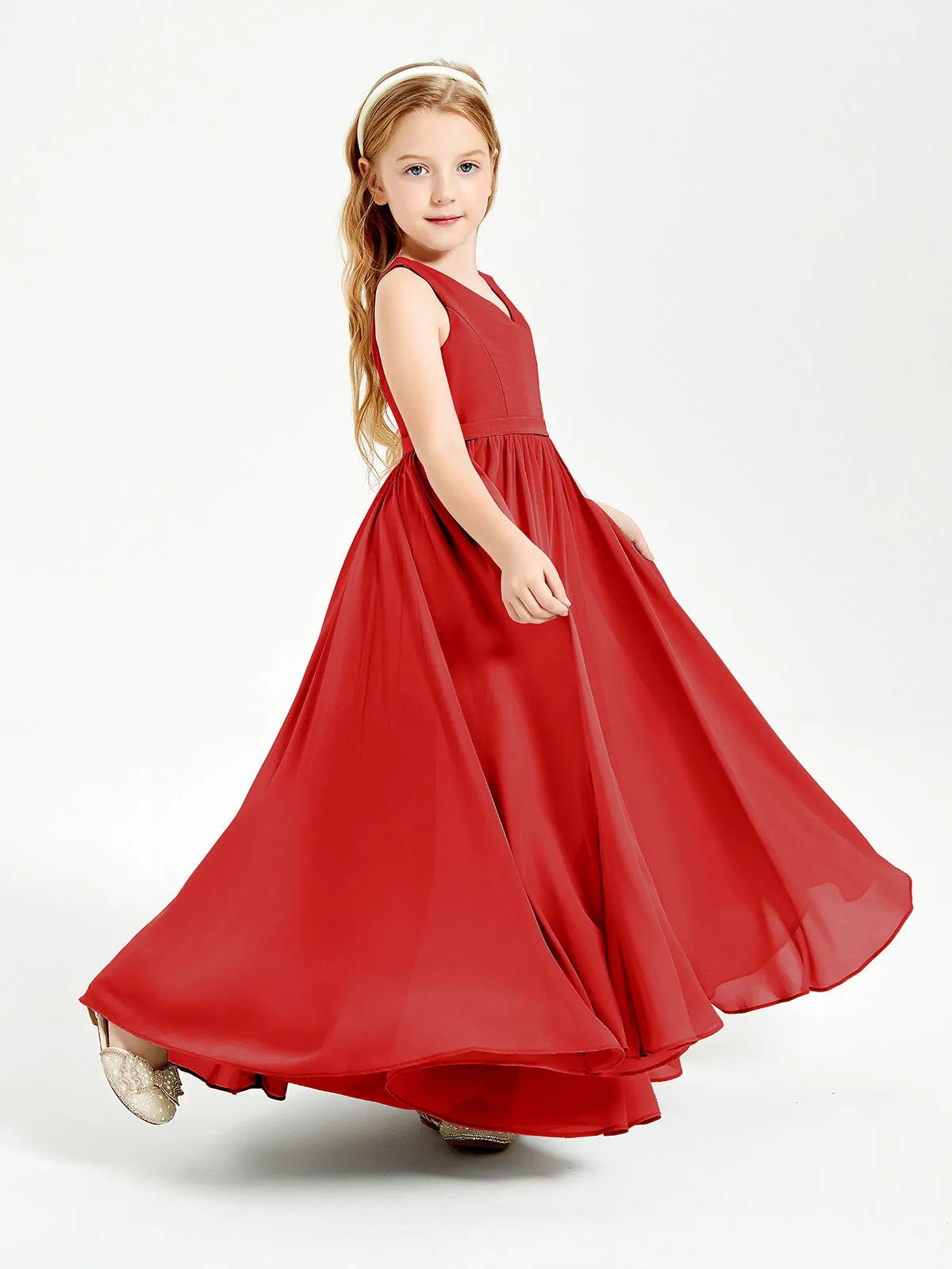 Elegant Sleeveless Junior Bridesmaid Dresses Red