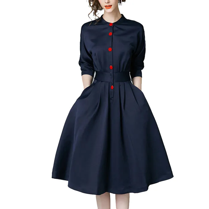 Elegant Slim 3/4 Sleeve A Line Office Wear Vintage Dresses