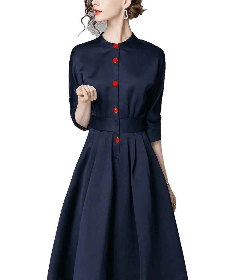 Elegant Slim 3/4 Sleeve A Line Office Wear Vintage Dresses