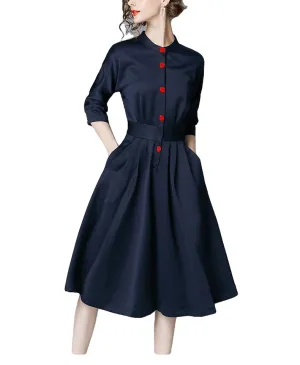 Elegant Slim 3/4 Sleeve A Line Office Wear Vintage Dresses