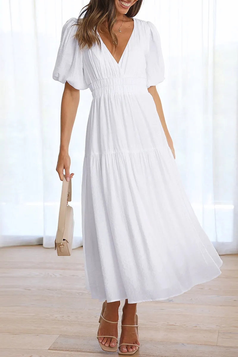 Elegant Solid V Neck A Line Dresses