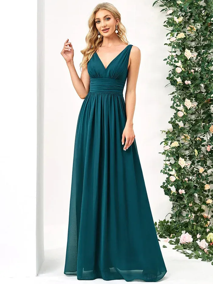 Elegant V Neck A Line Chiffon Maxi Bridesmaid Dresses