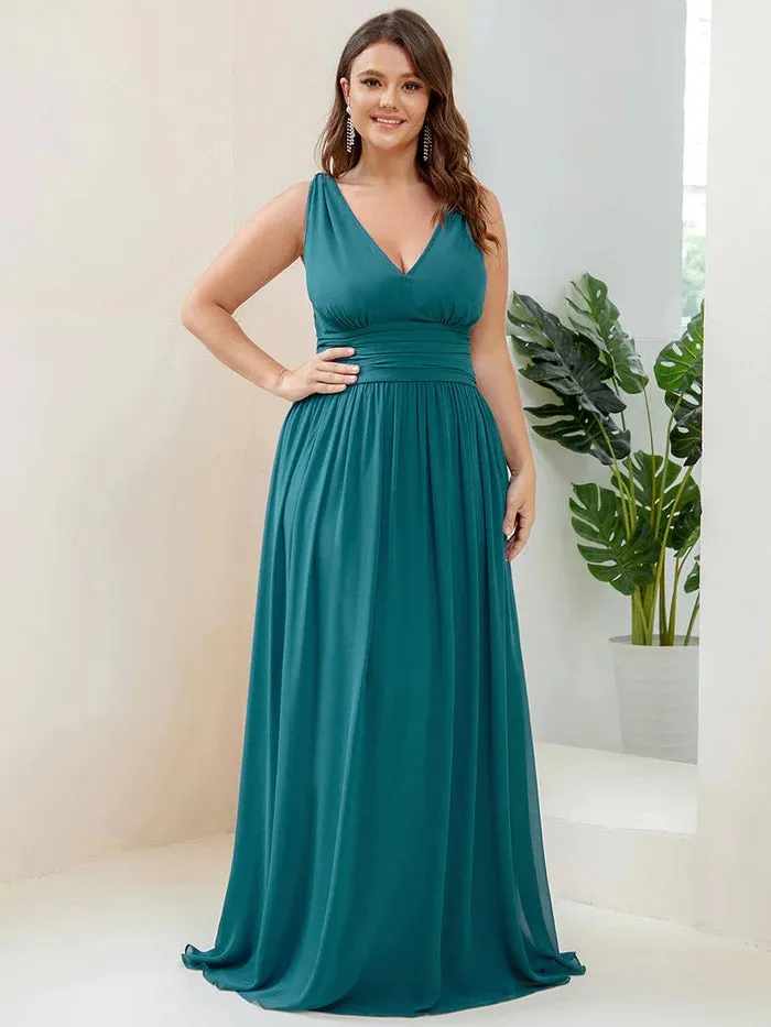 Elegant V Neck A Line Chiffon Maxi Bridesmaid Dresses