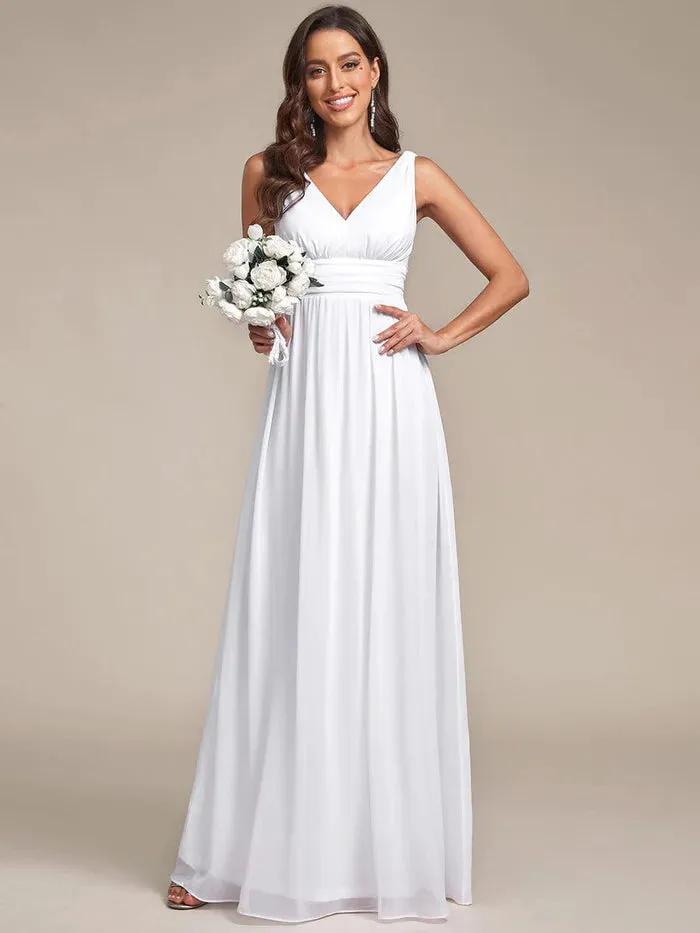 Elegant V Neck A Line Chiffon Maxi Bridesmaid Dresses