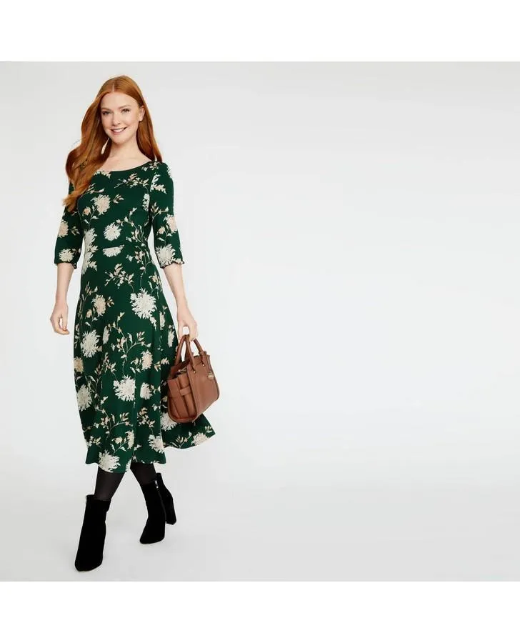 Evergreen Round Neck Fit and Flare Dress