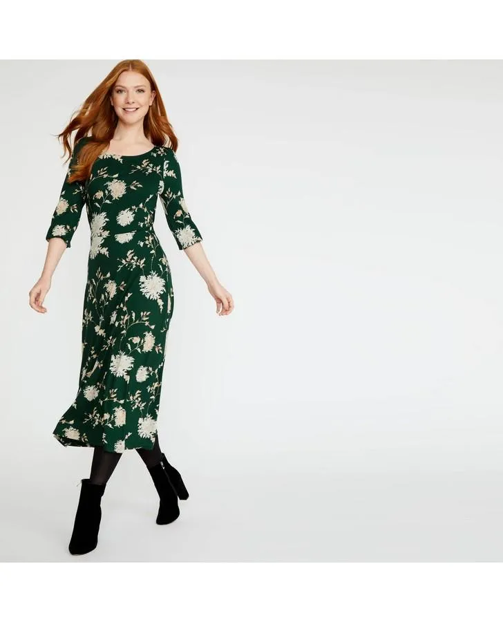 Evergreen Round Neck Fit and Flare Dress