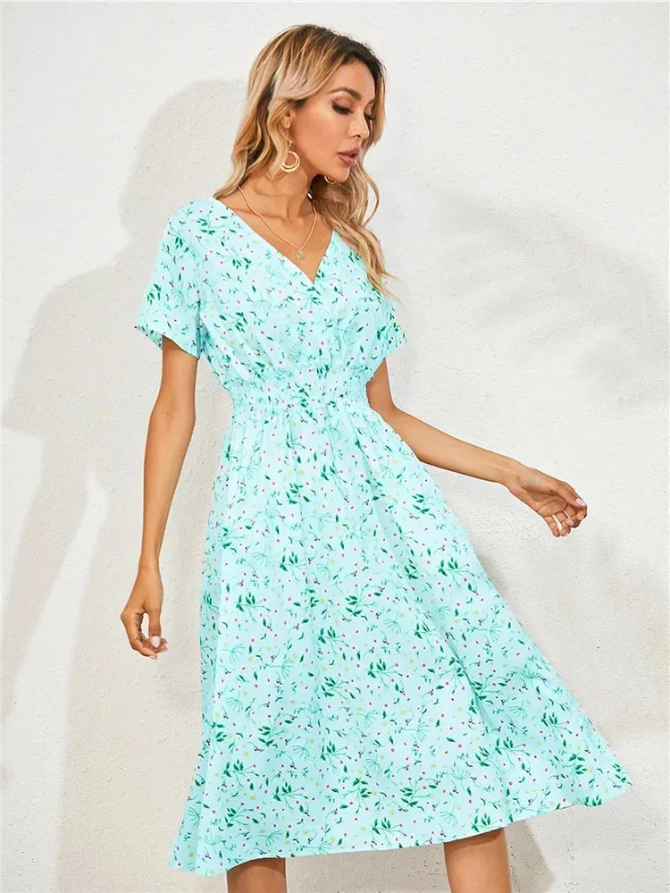 Fashionable Floral Sleeveless Chic Summer Long Women's Midi Dress