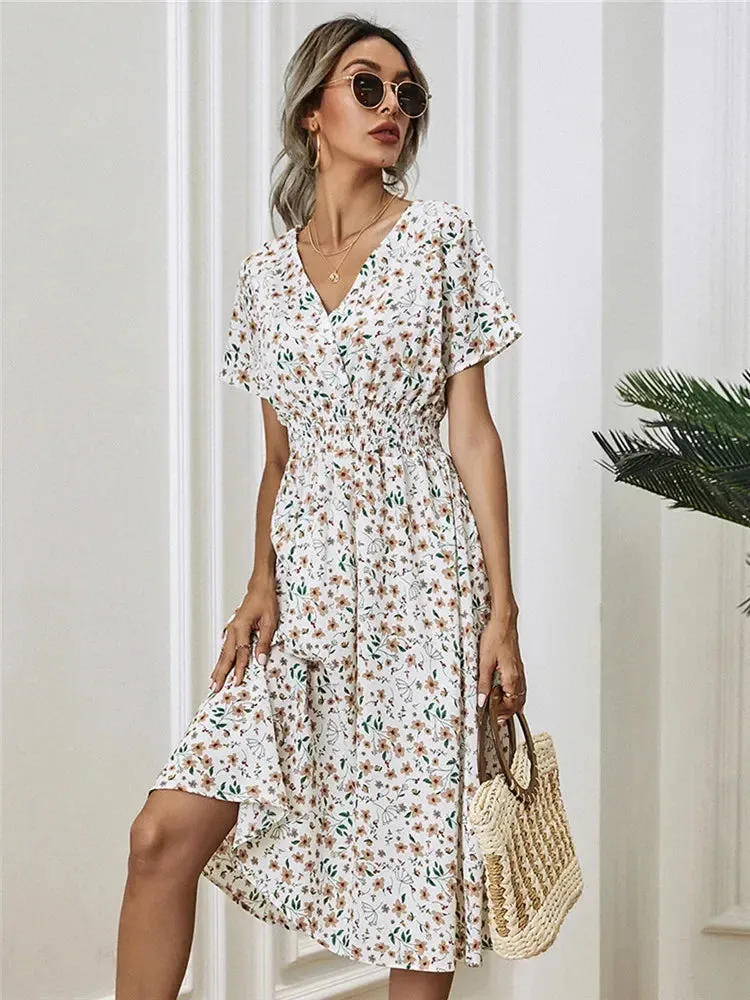 Fashionable Floral Sleeveless Chic Summer Long Women's Midi Dress