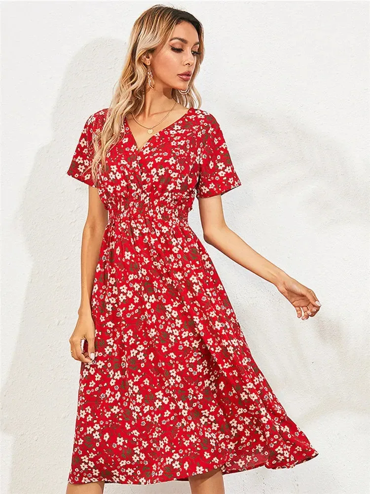 Fashionable Floral Sleeveless Chic Summer Long Women's Midi Dress