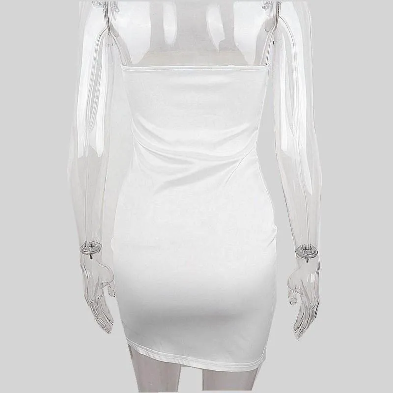 Feather off shoulder solid backless tube dress