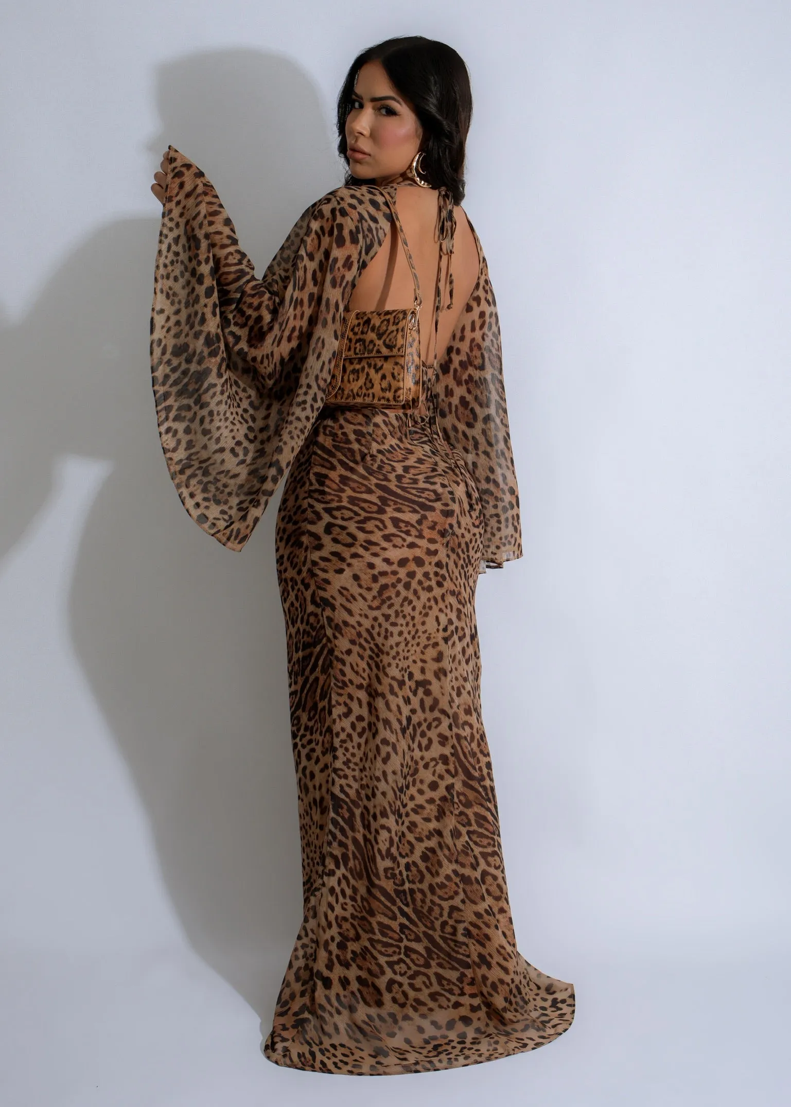 Feline Grace Leopard Maxi Dress Brown