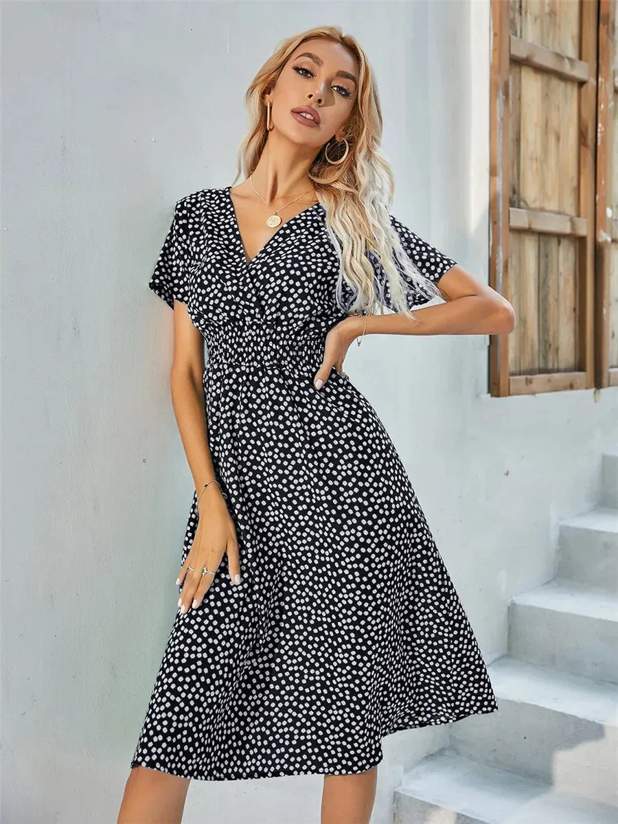 Floral Chic Summer Short Sleeve Fashionable Midi Dress