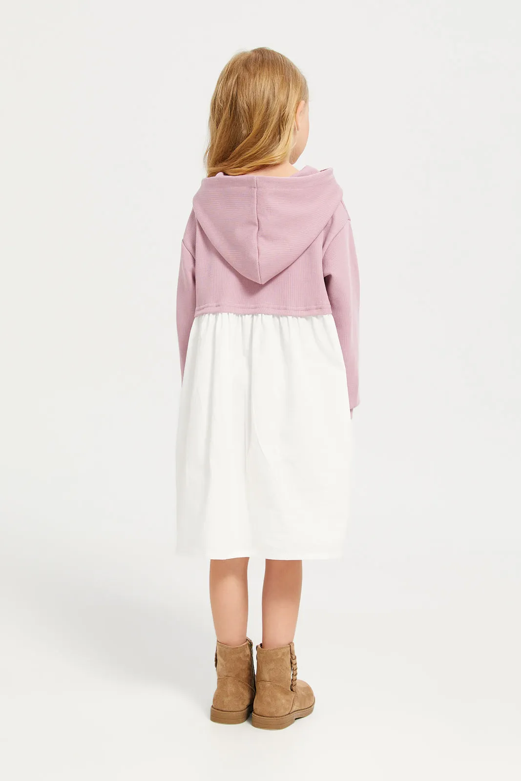 Girls Mauve And White Hooded Dress