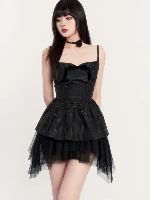 Gothic Lolita Dress with Layered Tulle Skirt