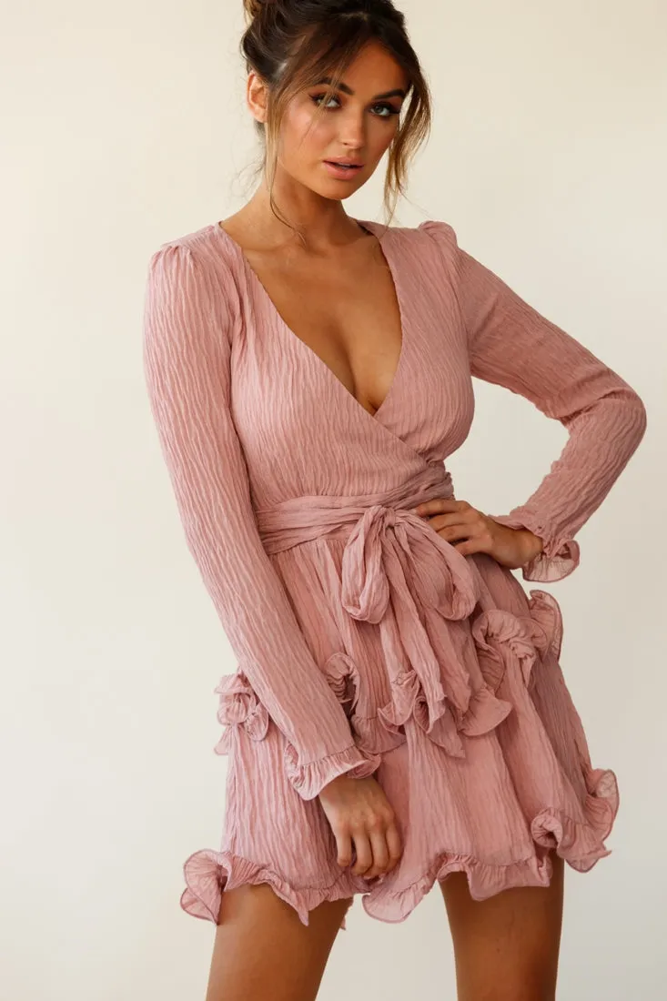 Greta Tiered Ruffle Chiffon Dress Rose