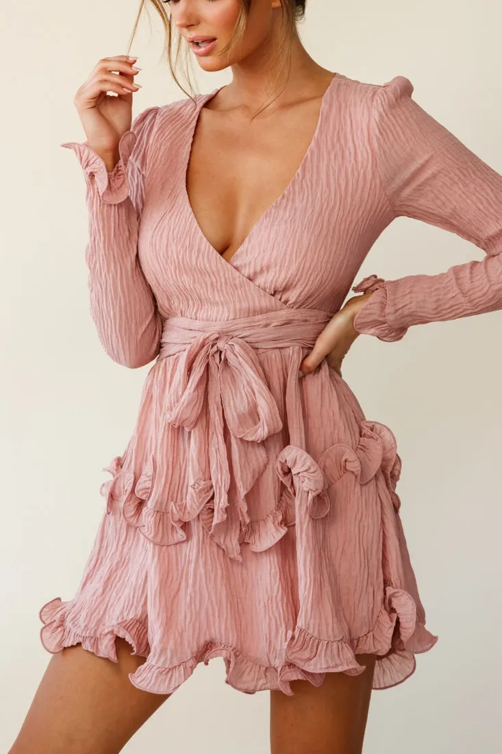 Greta Tiered Ruffle Chiffon Dress Rose