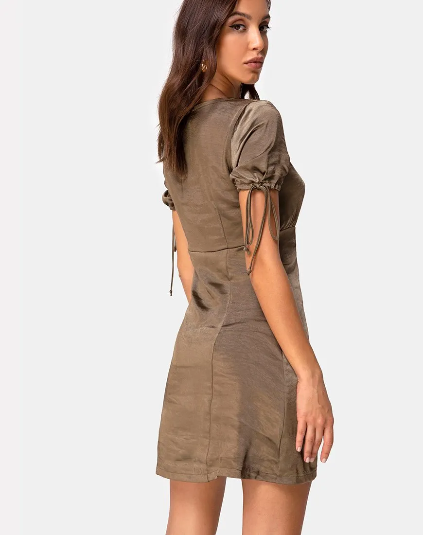 Guenette Dress in Satin Khaki